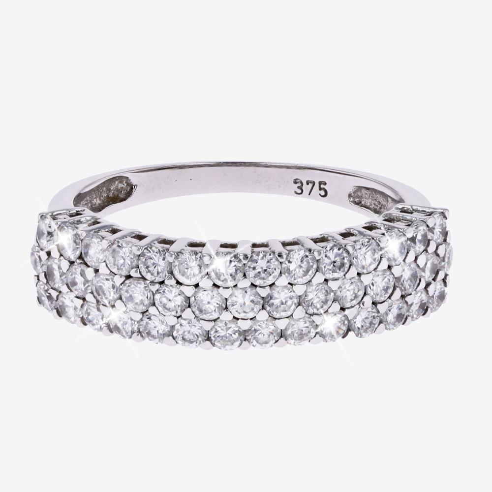 9ct White Gold 3 Row Band Ring
