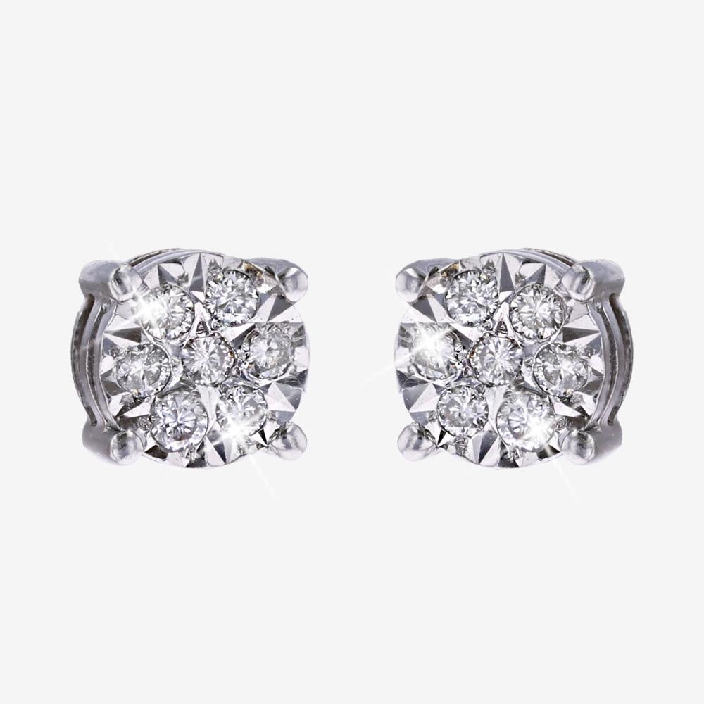 9ct White Gold Solitaire Cluster Stud Earrings .50ct