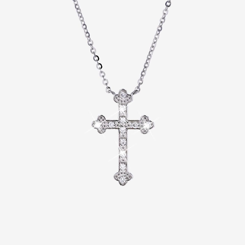 Sterling Silver Real Diamond Lab-Grown Cross Necklace .10ct