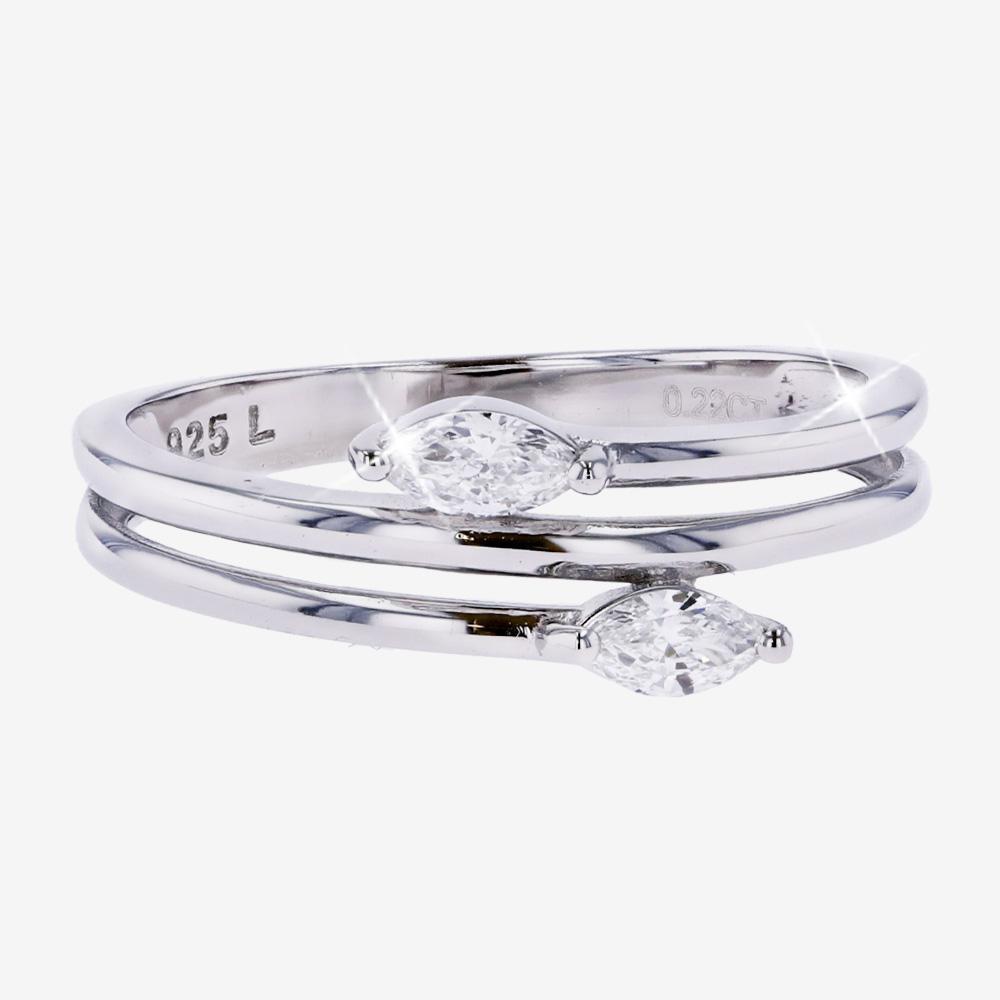 Real Diamond Lab-Grown Sterling Silver 2 Stone Triple Band Ring .22ct