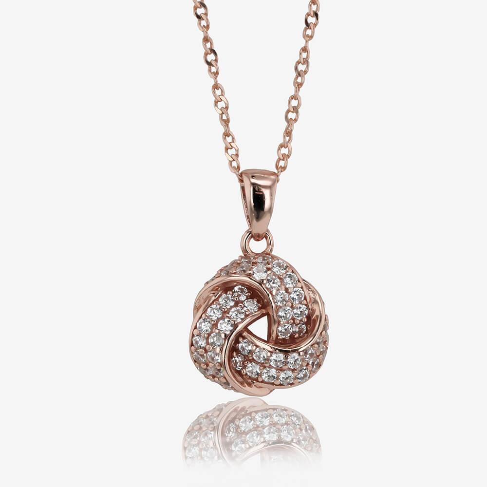 Sterling Silver DiamonFlash Cubic Zirconia Knot Necklace at Warren James