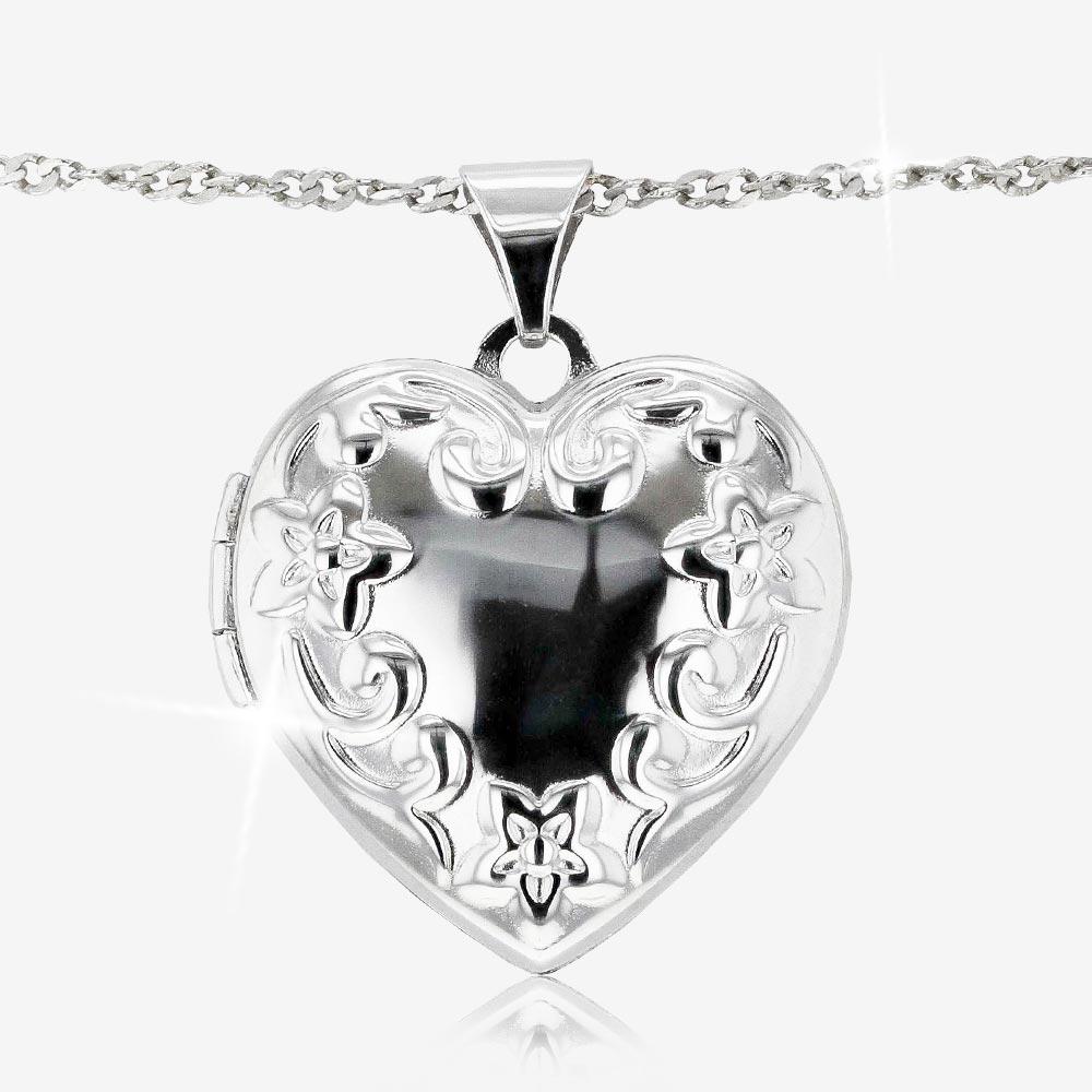 Silver Flower Heart Locket Necklace Warren James