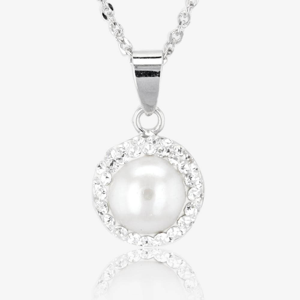 Silver Cultured Freshwater Pearl and Crystal Necklace