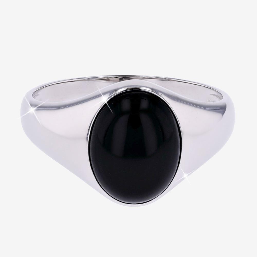 Silver Men's Polished Onyx Ring