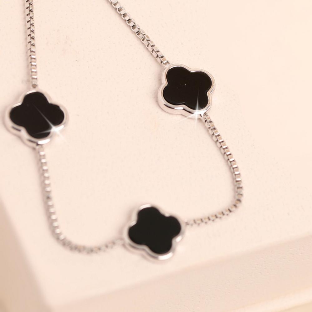 Real Onyx Leaf Clover Friendship Bracelet Warren James