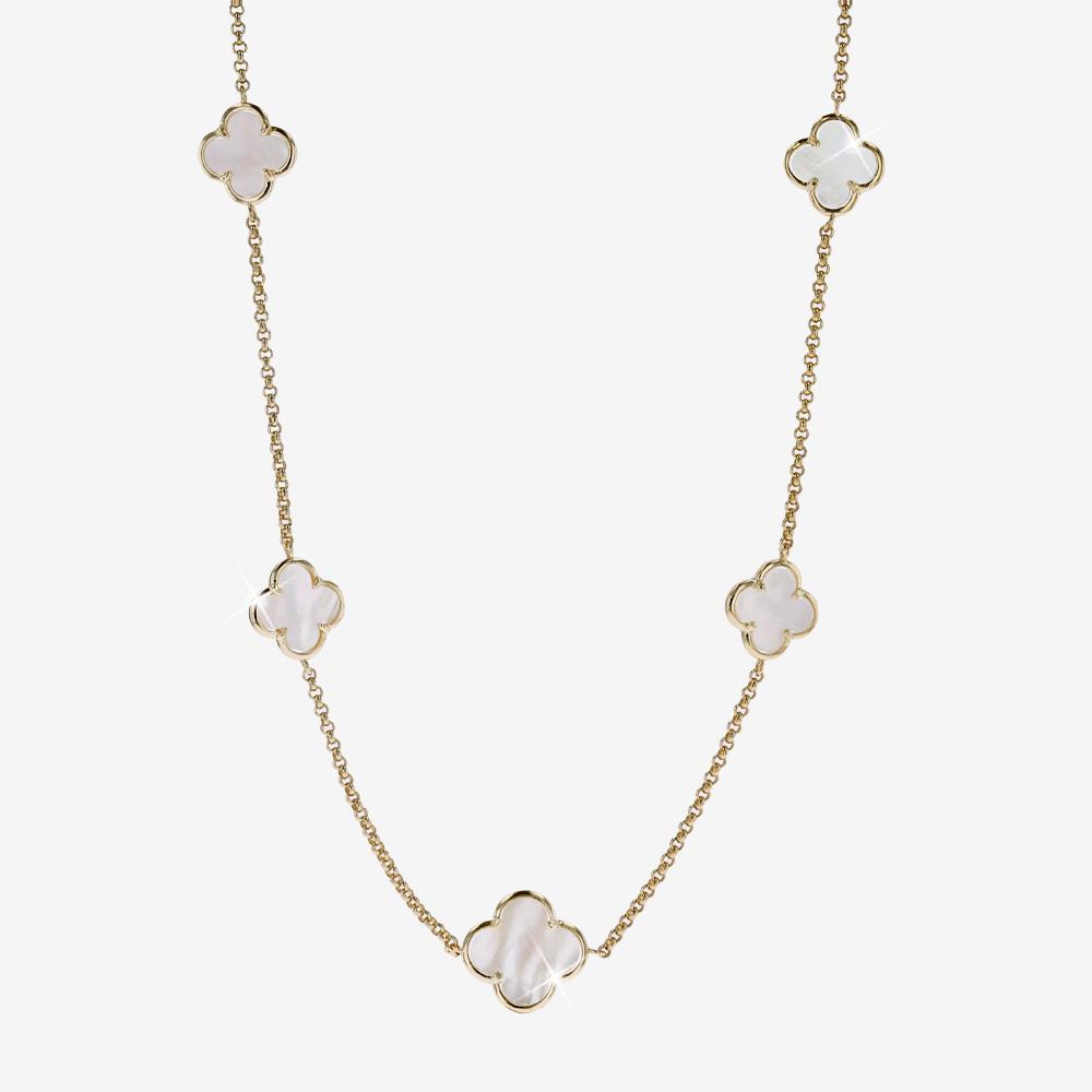 Mother Of Pearl 4 Leaf Clover Necklace, Graduated