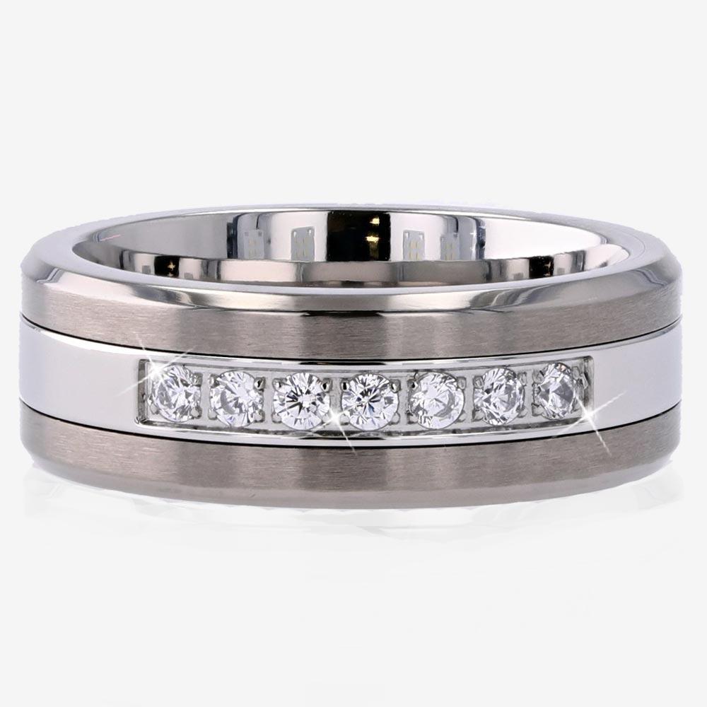Men's Titanium And Steel Band Ring at Warren James