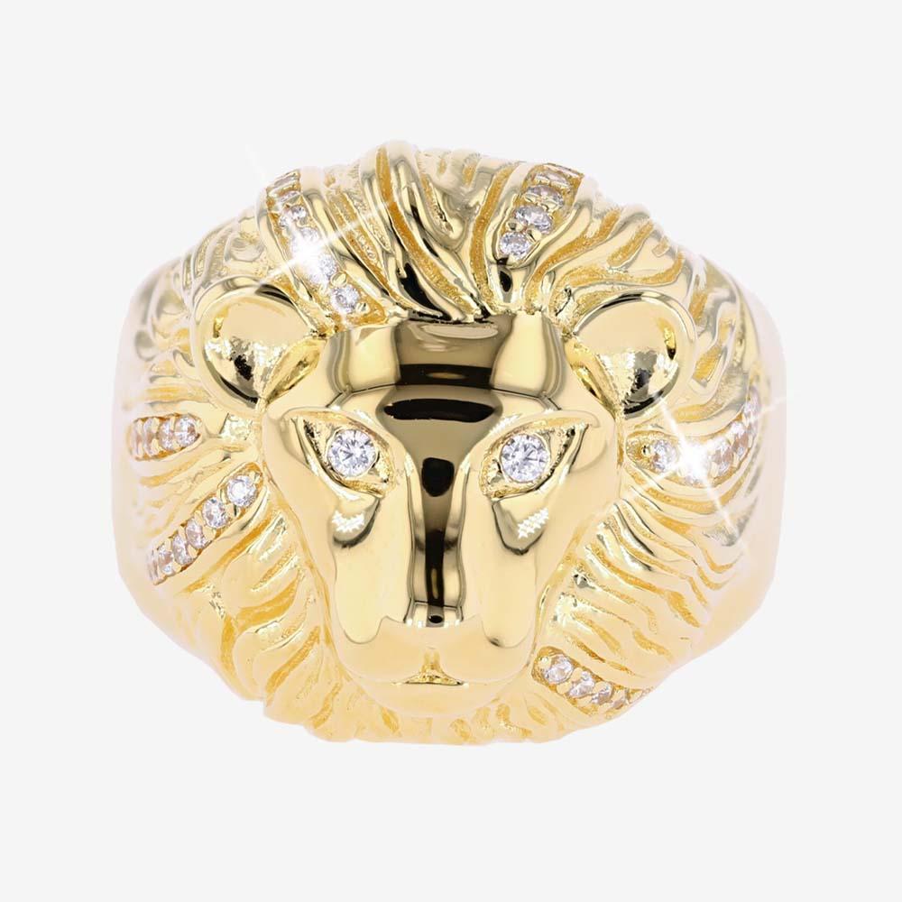 18ct Gold Vermeil On Silver Mens Lion Ring Super Heavyweight Warren