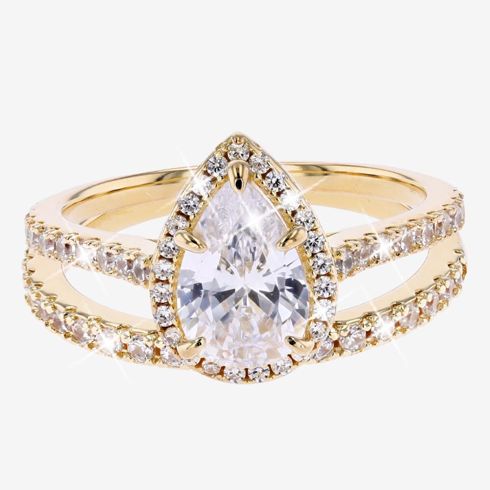 18ct Gold Vermeil On Silver Ring Duet Set Pear Warren James