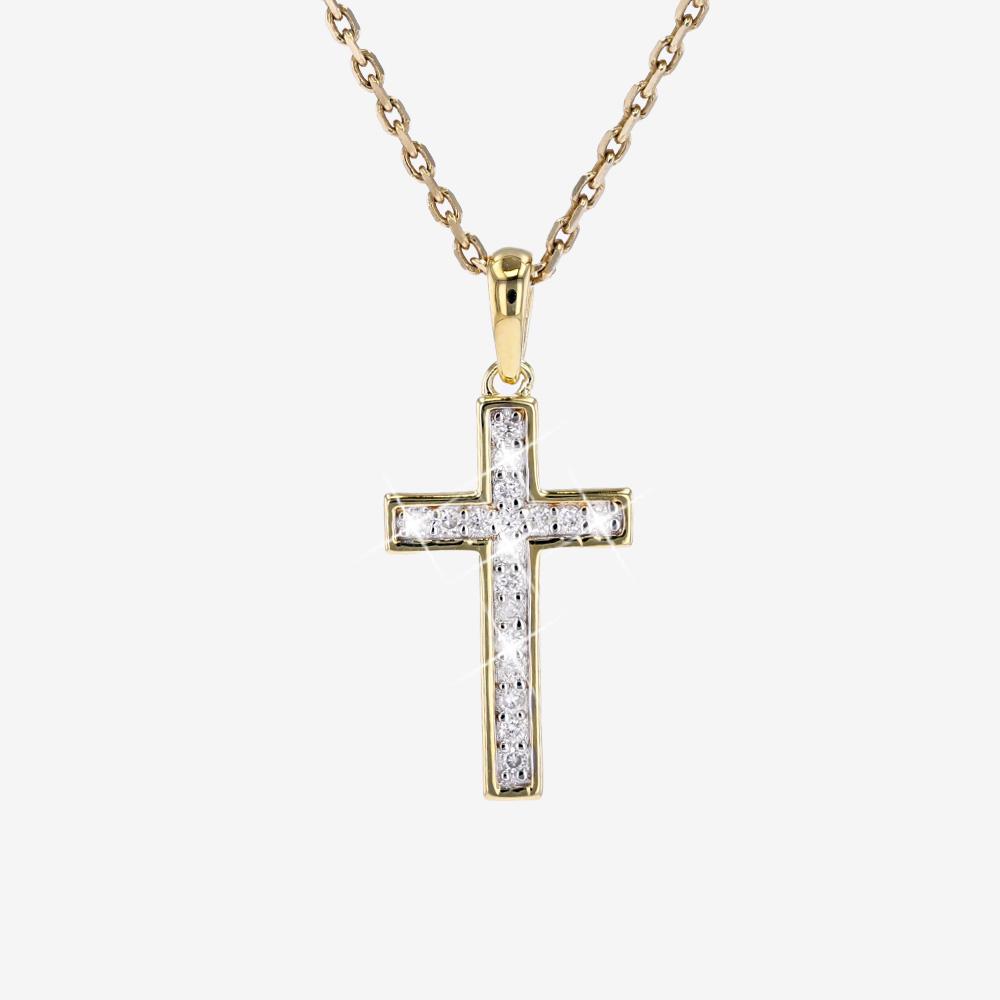 18ct Gold Vermeil On Silver Real Diamond Lab-Grown Cross Necklace