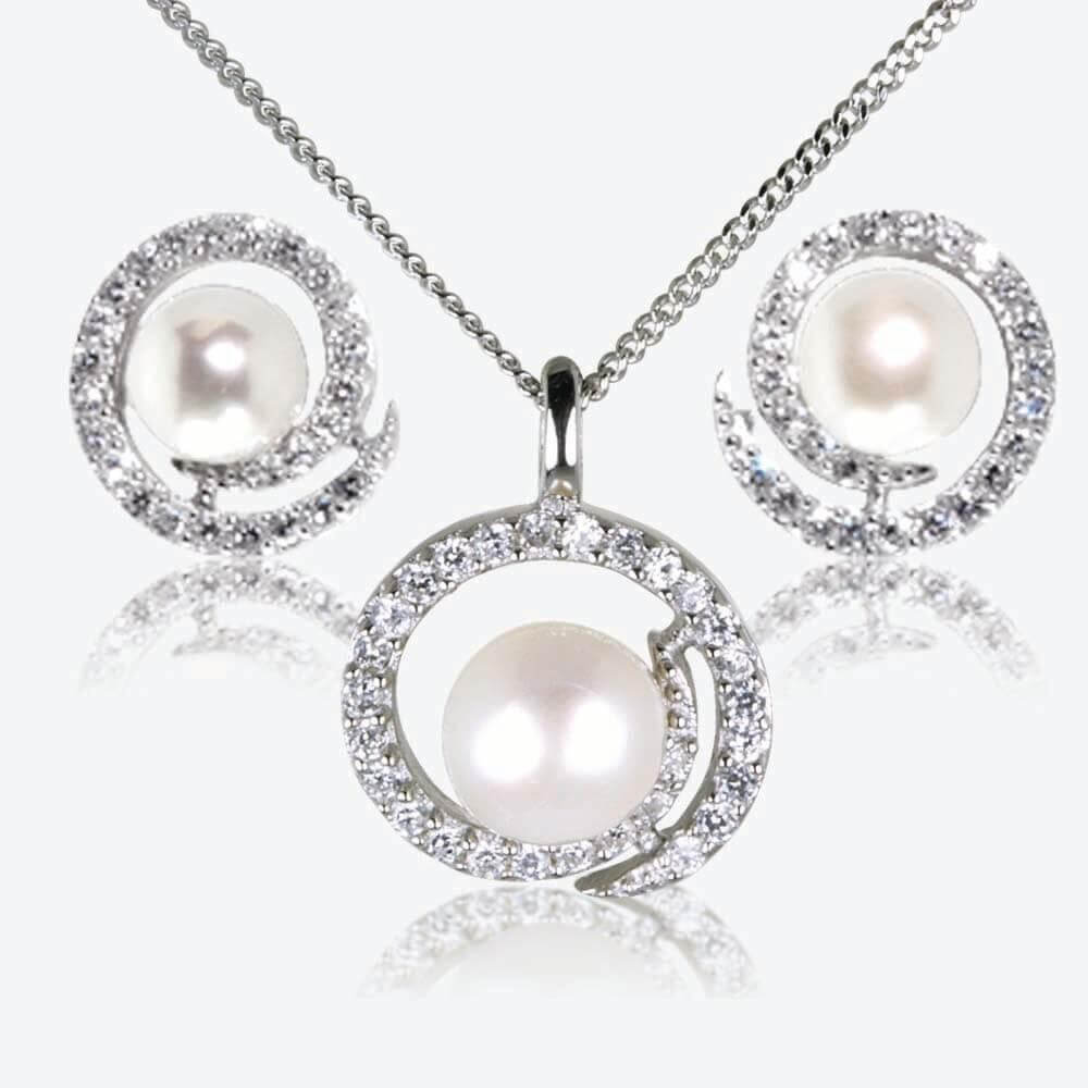 Carly Sterling Silver Cultured Freshwater Pearl Necklace & Earring Set