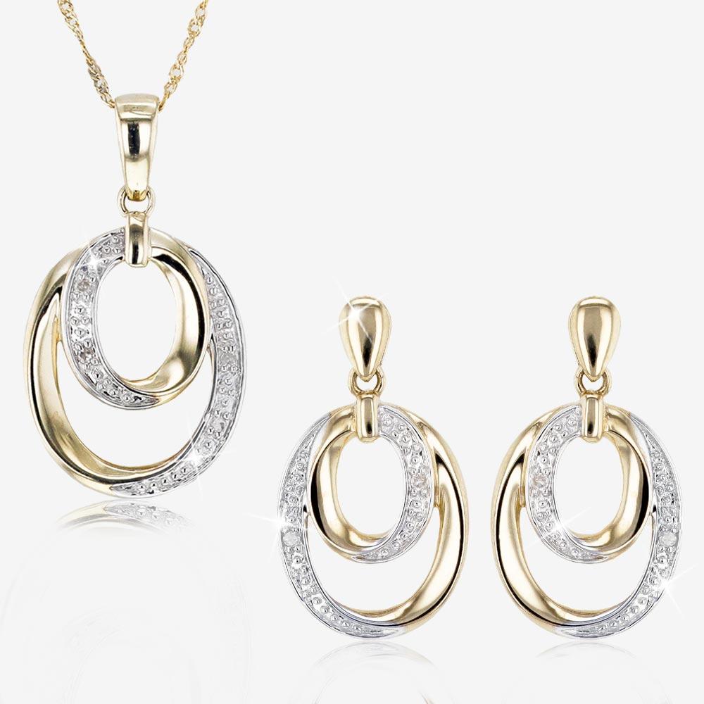 9ct Gold Diamond Necklace and Earrings Set at Warren James