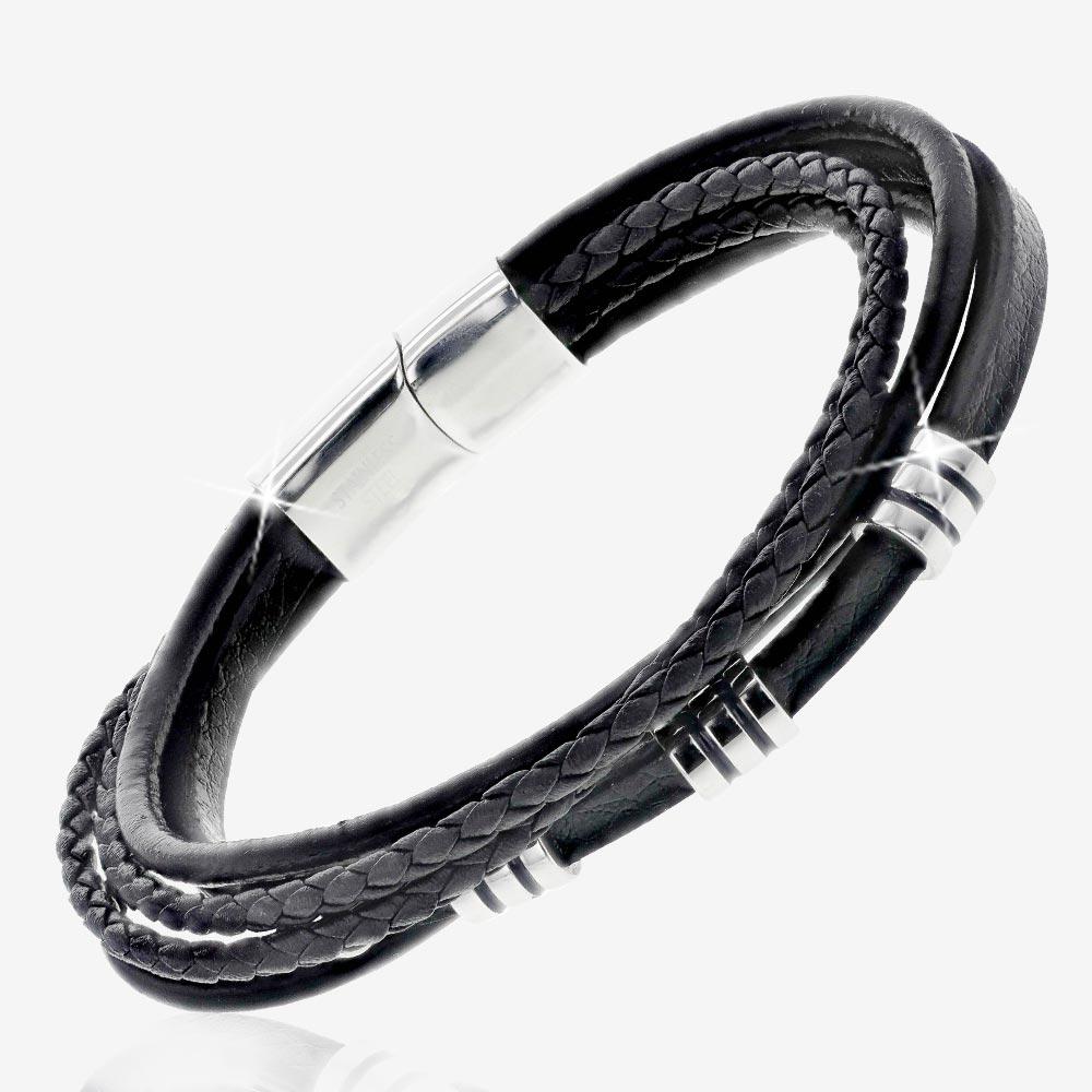 Gianni Mens Leather & Steel Bracelet