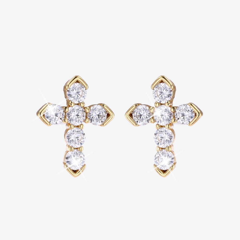 18ct Gold On Sterling Silver Cross Stud Earrings