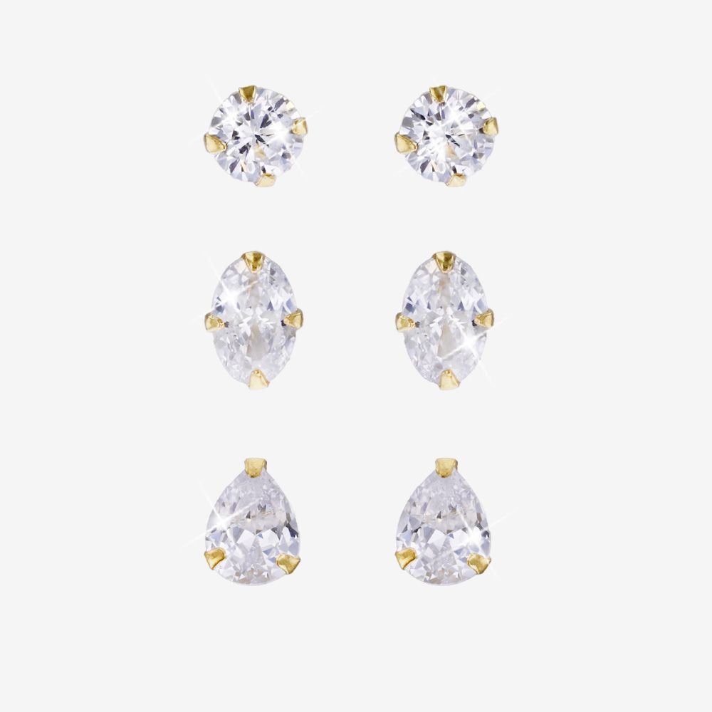 18ct Gold On Sterling Silver Set Of 3 Earrings