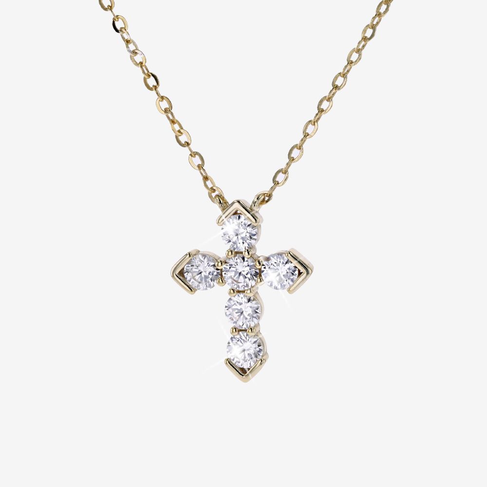 18ct Gold On Sterling Silver DiamonFlash&reg; Cross Necklace