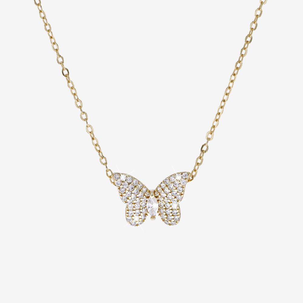18ct Gold On Sterling Silver DiamonFlash&reg; Butterfly Necklace