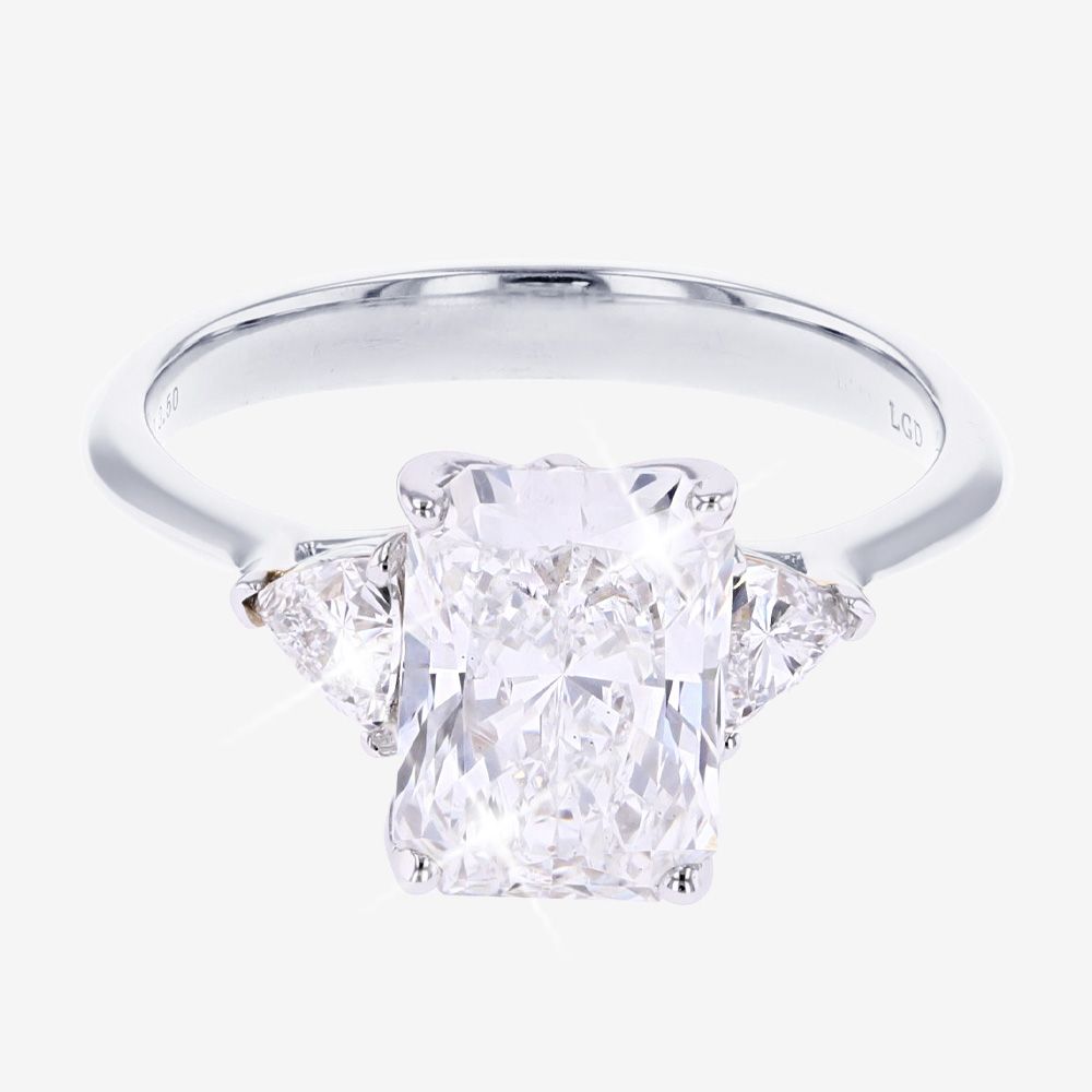 18ct White Gold Real Diamond Lab-Grown Radiant Cut + Trillion 3.50ct