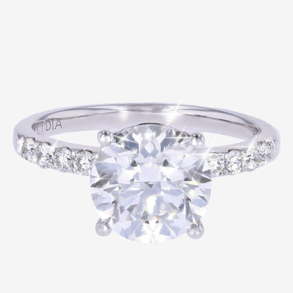 18ct White Gold Real Diamond Lab-Grown Solitaire Diamond Set Shoulders 3.00ct