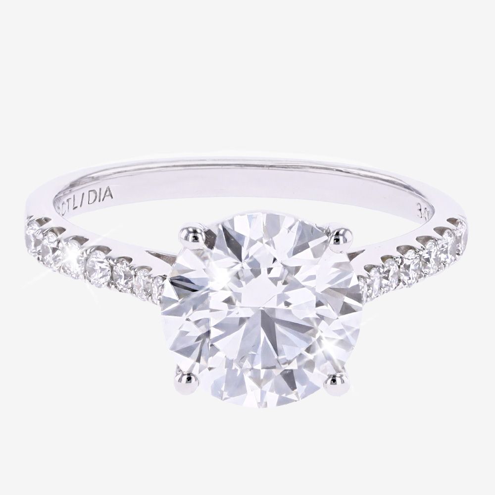 18ct White Gold Real Diamond Lab-Grown Solitaire, Diamond Shoulders 3.00ct