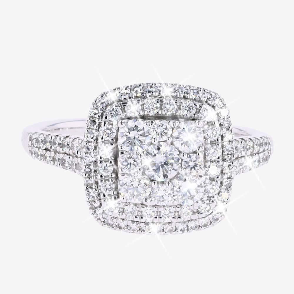 18ct White Gold Diamond Cushion Cluster Ring 1.00ct