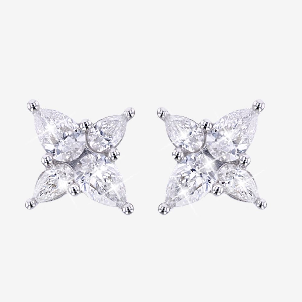 9ct White Gold Real Diamond Lab-Grown Petal Earrings 2.00ct