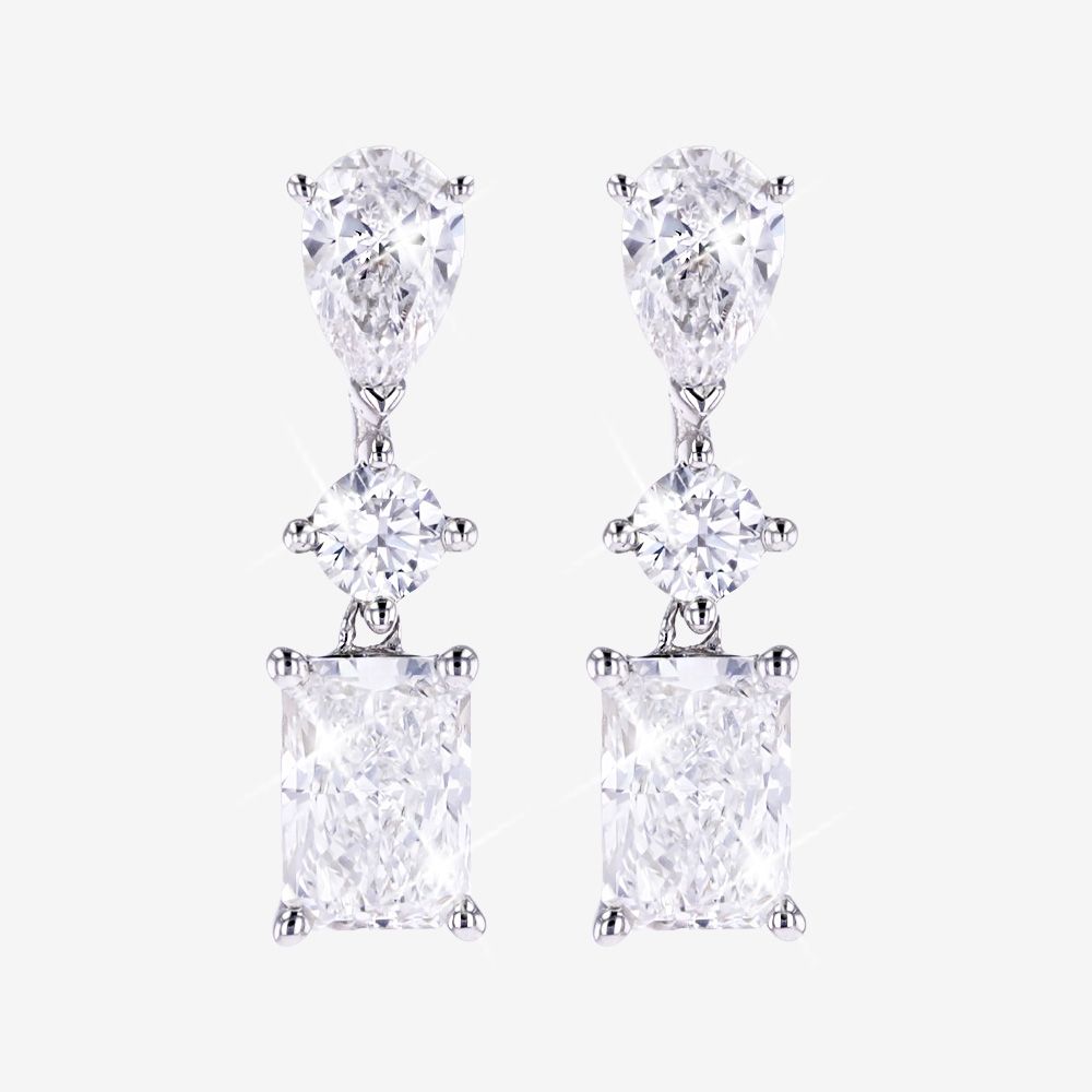 9ct White Gold Real Diamond Lab-Grown Multi Drop Earrings 3.00ct