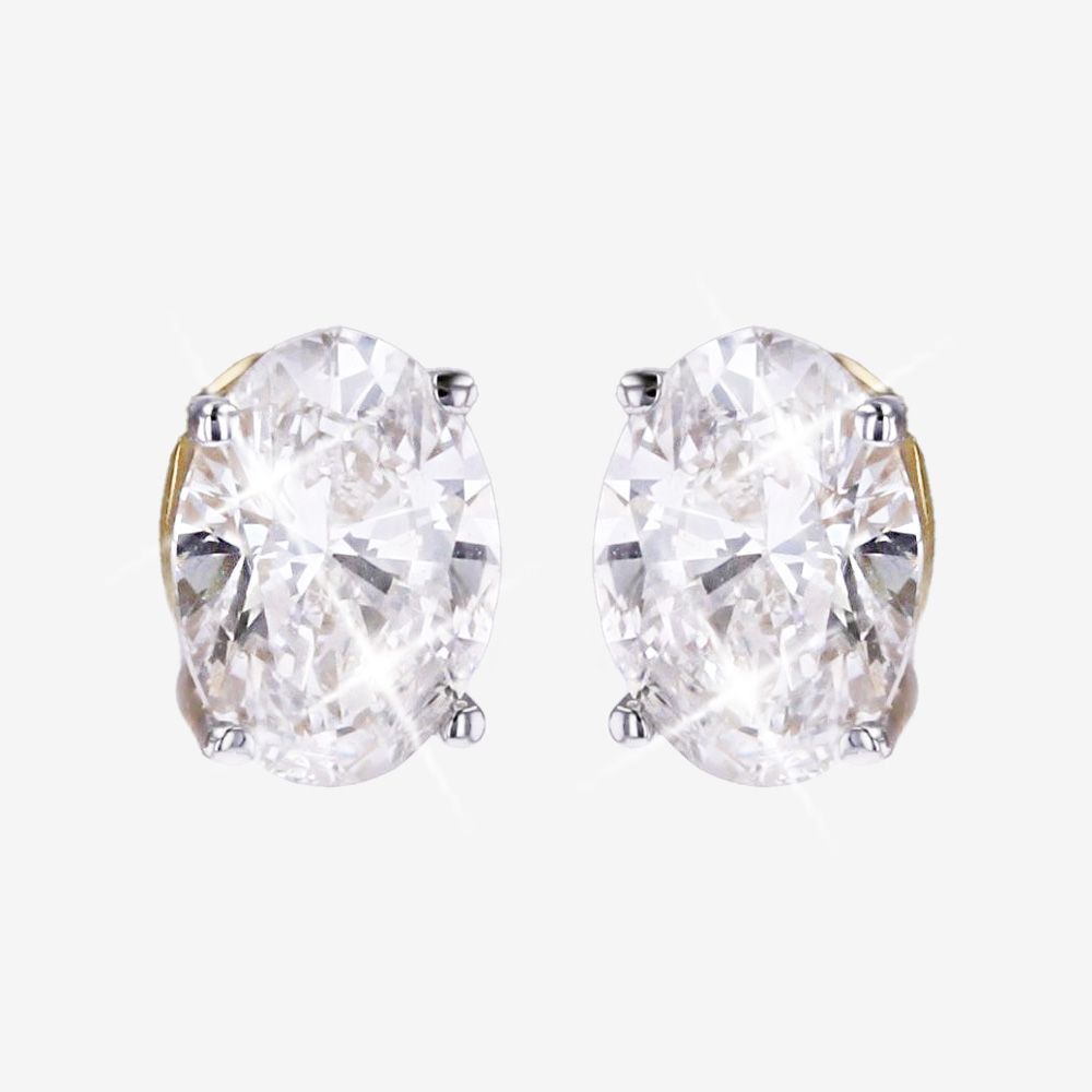 9ct Gold Real Diamond Lab-Grown Oval Earrings 2.00ct
