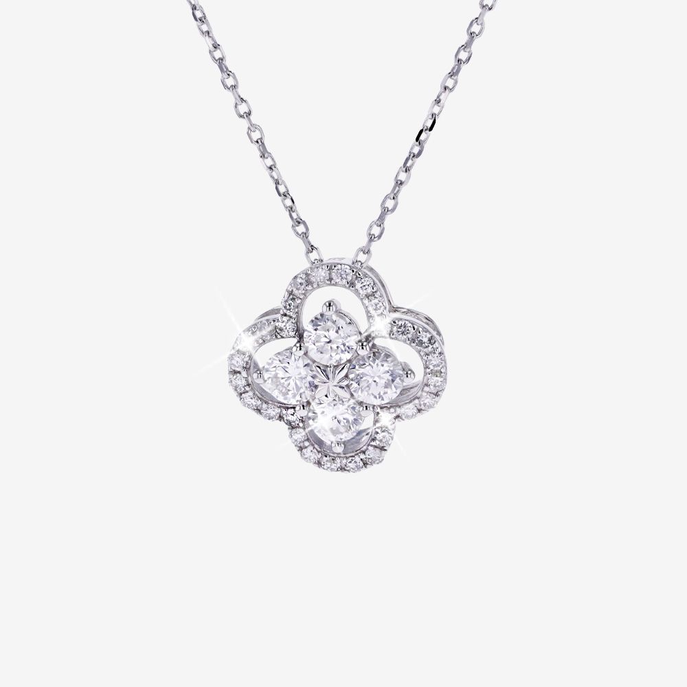 9ct White Gold Real Diamond Lab-Grown Clover Necklace .50ct