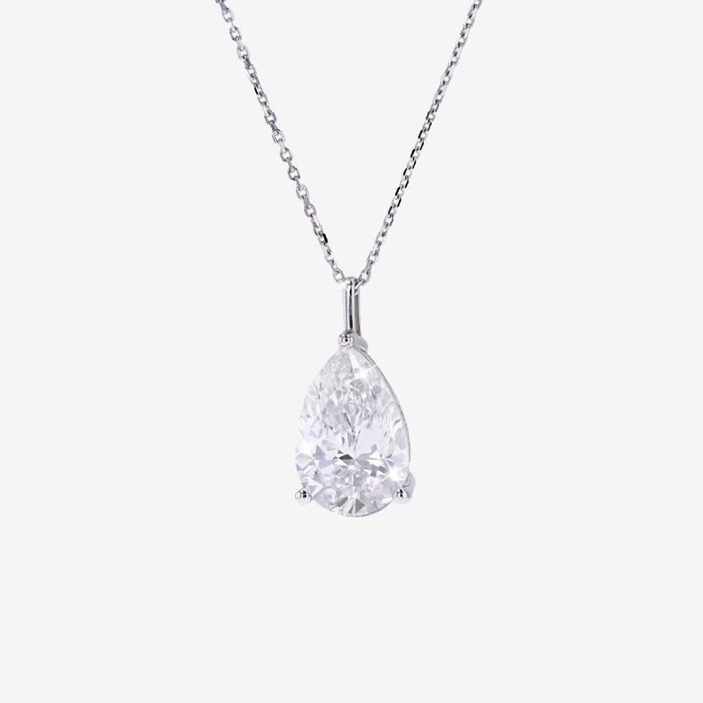 9ct White Gold Real Diamond Lab-Grown Pear Necklace 3.00ct