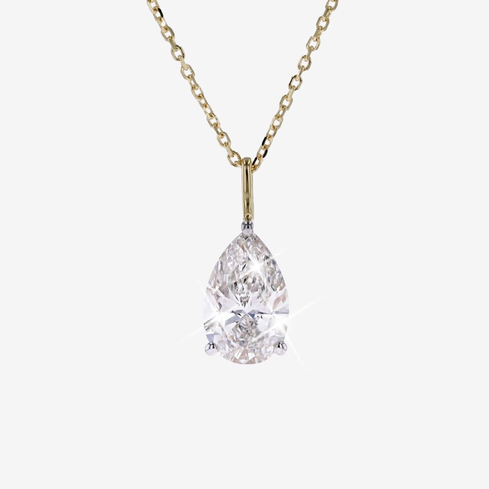9ct Gold Real Diamond Lab-Grown Pear Necklace 1.00ct
