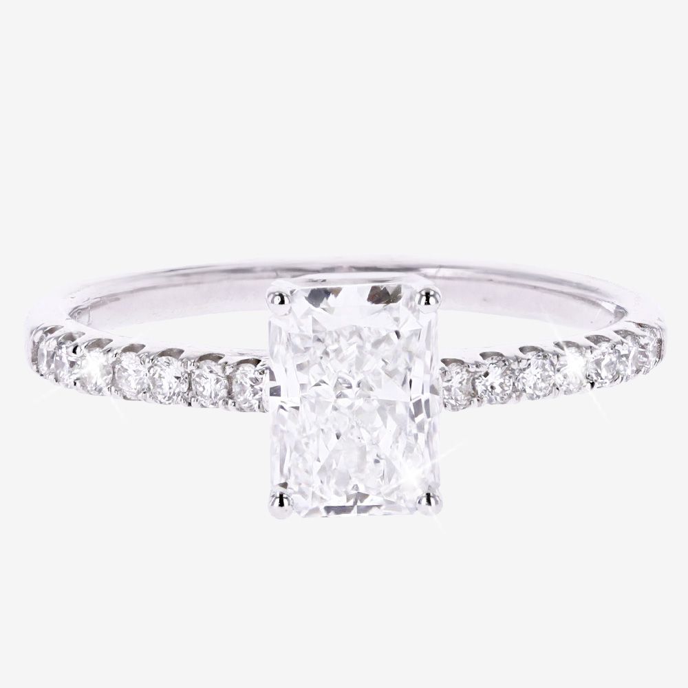 9ct White Gold Real Diamond Lab-Grown Ring, Radiant Cut, Diamond Shoulders 1.50ct