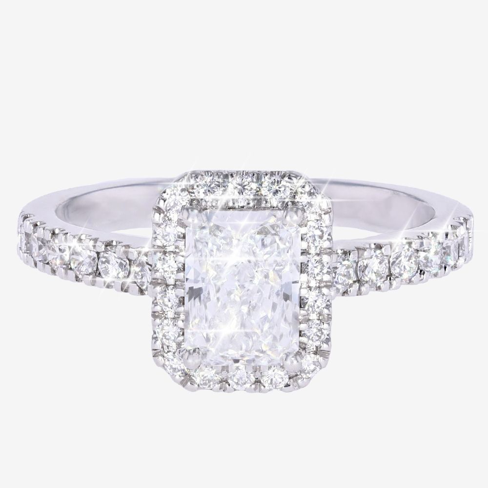 9ct White Gold Real Diamond Lab-Grown Radiant Cut Cluster 1.50ct