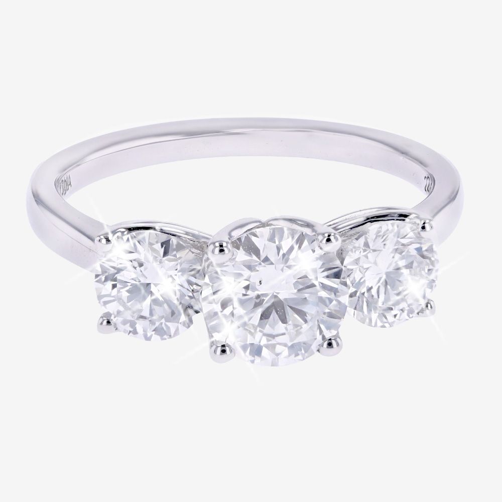 9ct White Gold Real Lab-Grown 3 Stone Ring 2.00ct