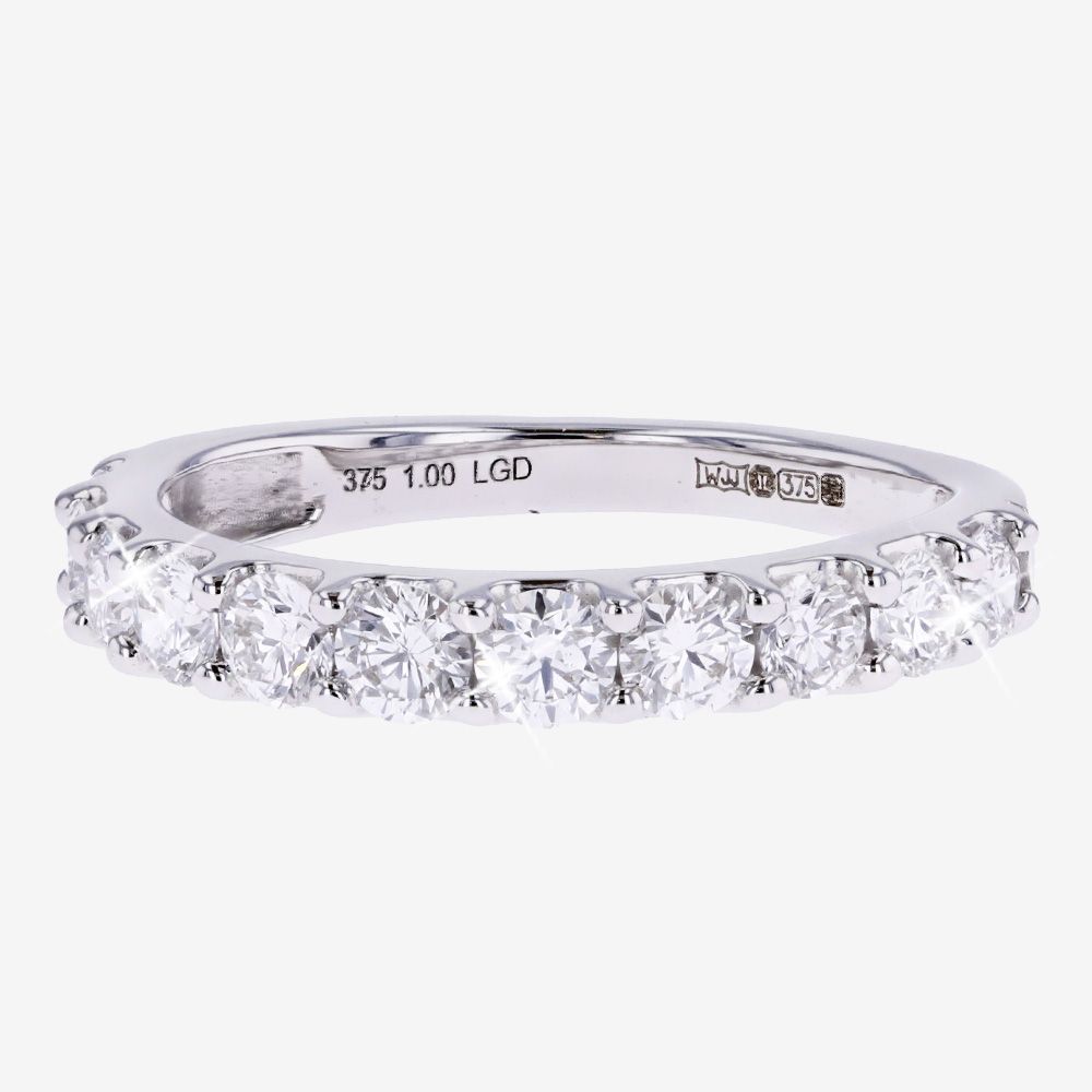 9ct White Gold Real Diamond Lab-Grown Half Eternity Band Ring 1.00ct