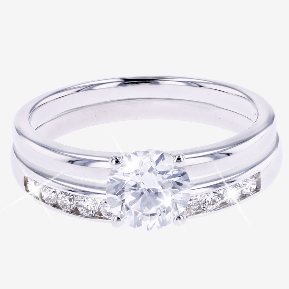 9ct White Gold Real Diamond Lab-Grown Duet Set Of 2 Rings 1.00ct