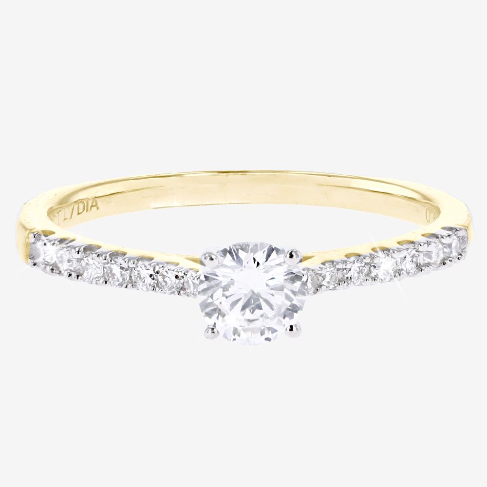 9ct Gold, Real Diamond Lab-Grown Ring, Diamond Set Shoulders .50ct