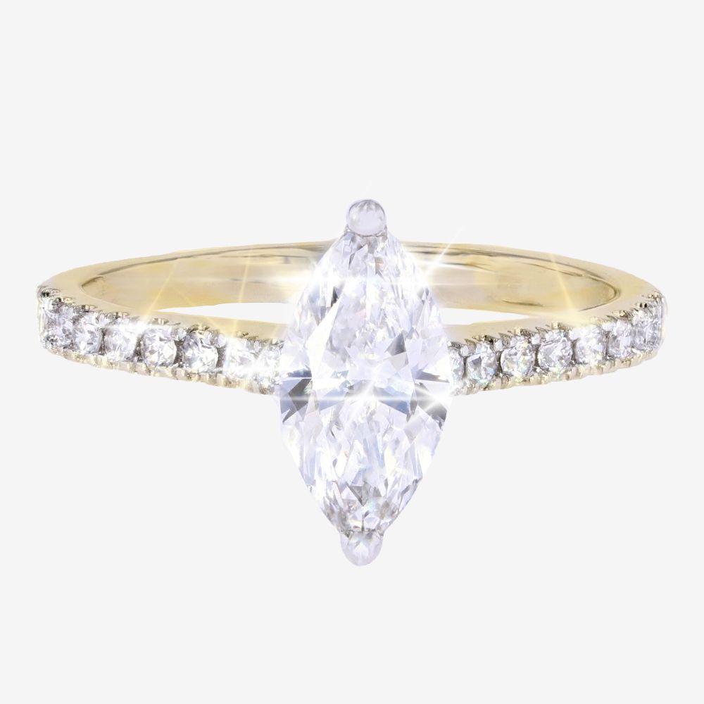 9ct Gold Real Diamond Lab-Grown Ring, Marquise, Diamond Shoulders 1.25ct