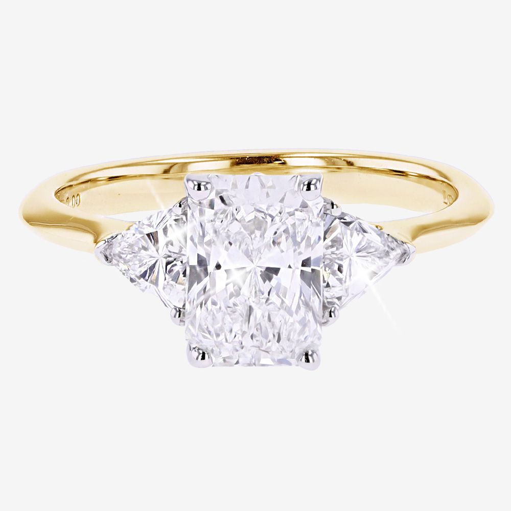 9ct Gold Lab-Grown Diamond Ring, Radiant Cut + Trillion 2.00ct