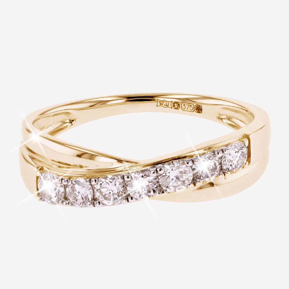 9ct Gold Real Diamond Lab-Grown X/Over Eternity Band .50ct