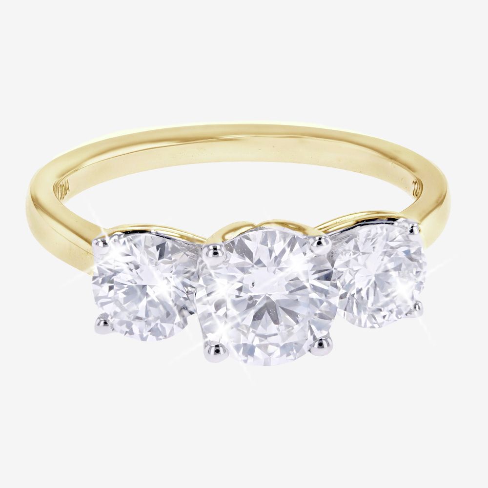 9ct Gold Real Diamond Lab-Grown 3 Stone Ring 2.00ct