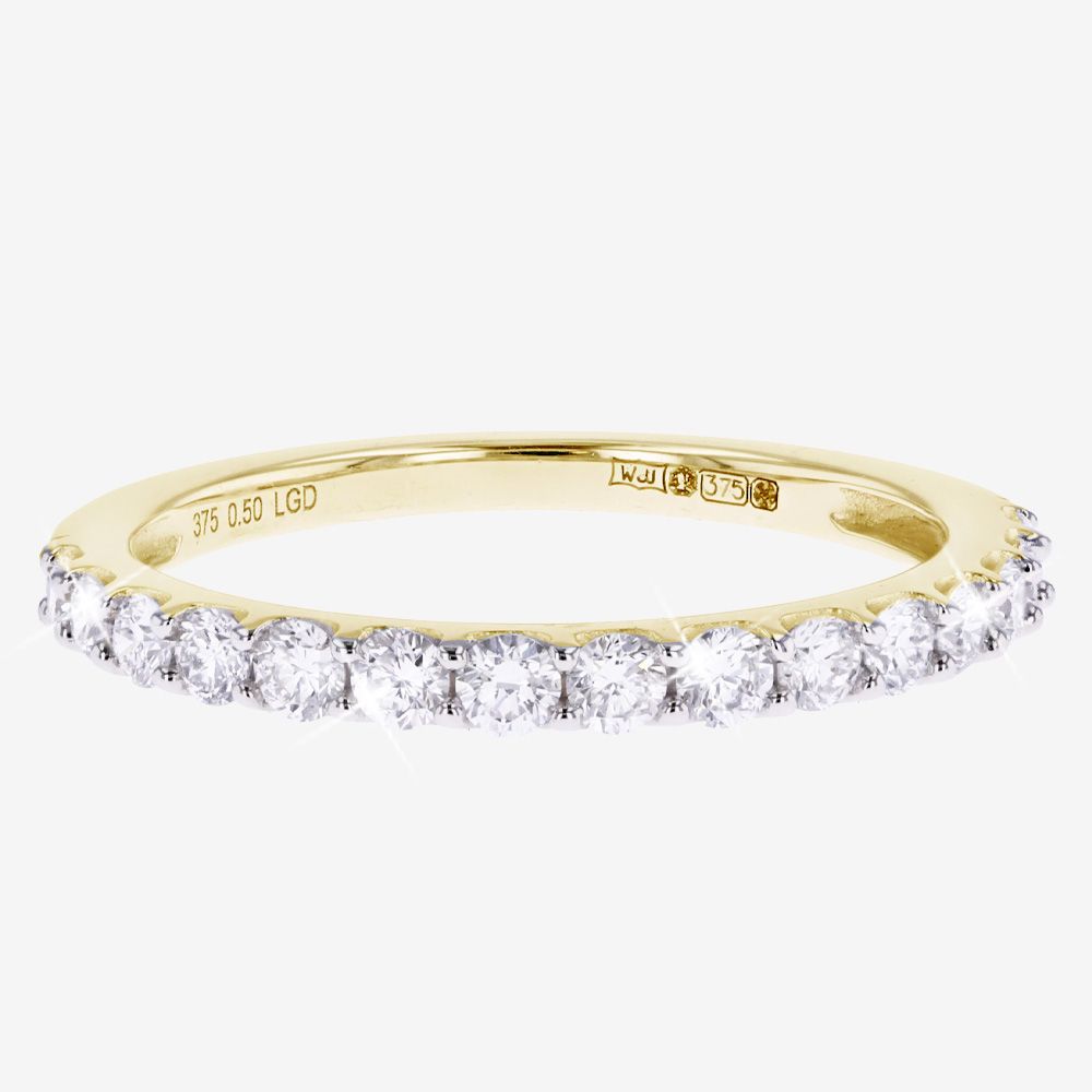 9ct Gold Real Diamond Lab-Grown Half Eternity Band Ring .50ct