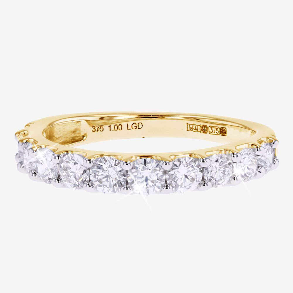 9ct Gold Real Diamond Lab-Grown Half Eternity Band Ring 1.00ct
