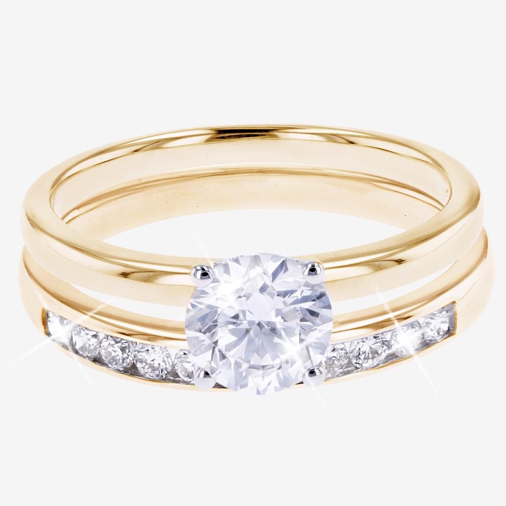 9ct Gold Real Diamond Lab-Grown Duet Set Of 2 Rings 1.00ct