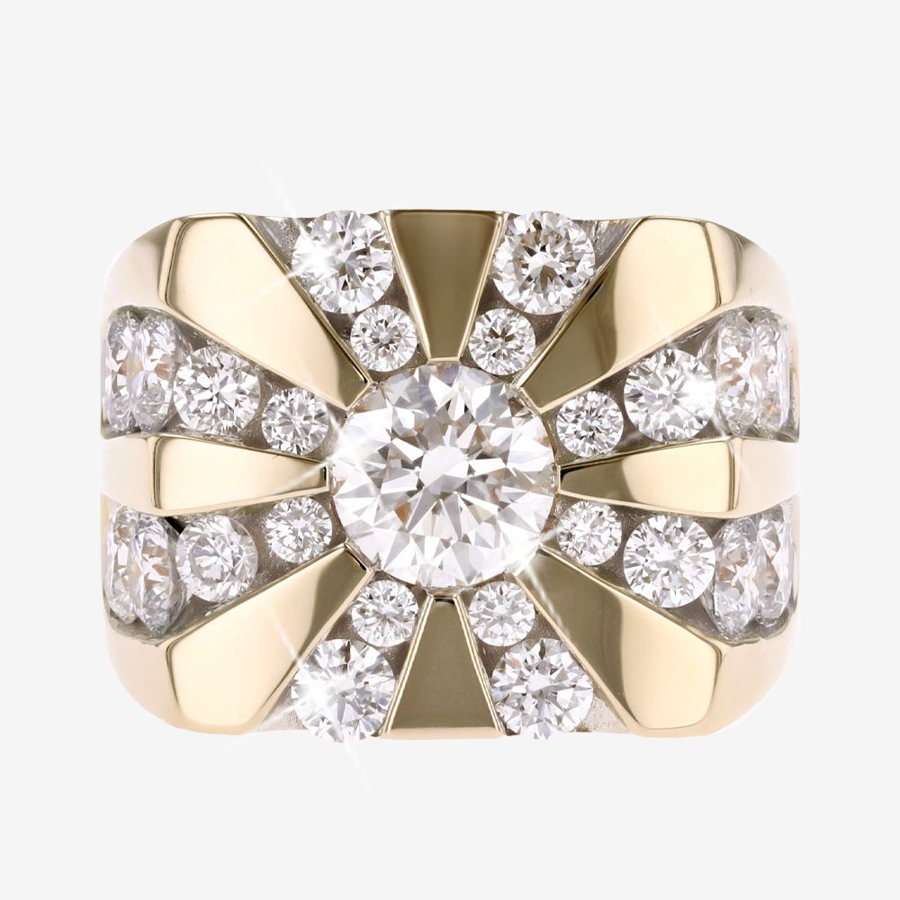 Mens 9ct Gold Super Heavyweight Real Diamond Ring, Lab-Grown 7.00ct
