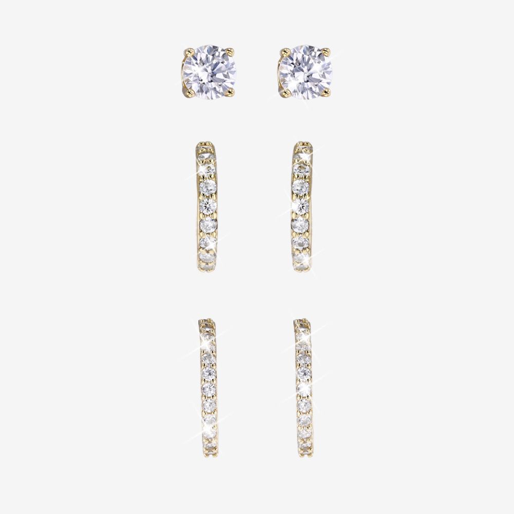 18ct Gold On Sterling Silver Set Of 3 Earrings, 2 Band And Stud