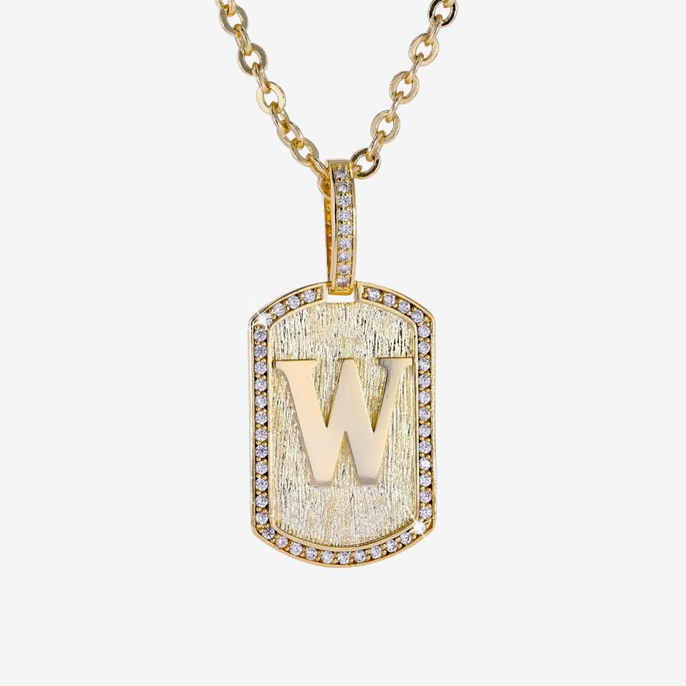 Mens Iced Tag Pendant & Chain Initial W