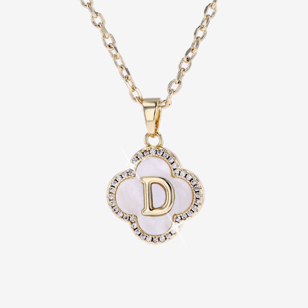 Real Mother Of Pearl Initial D Clover Necklace