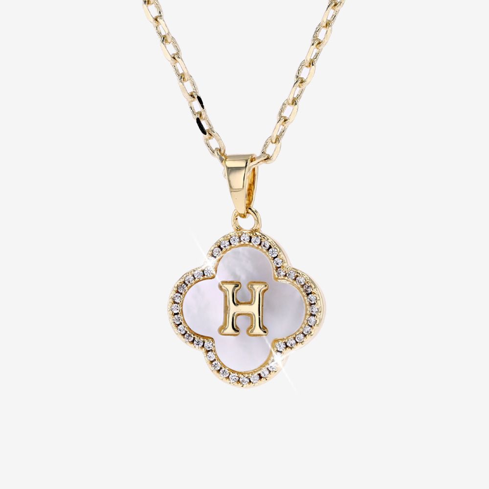 Real Mother Of Pearl Initial H Clover Necklace