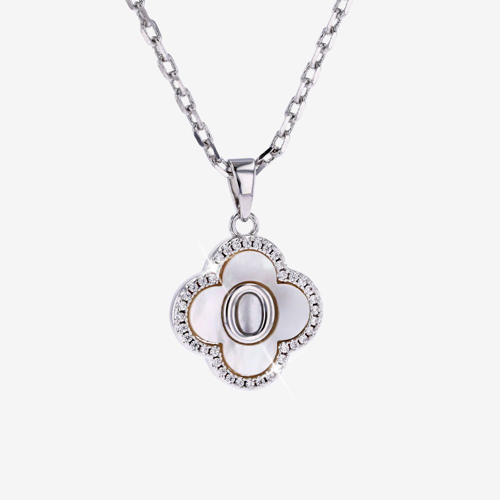 Real Mother Of Pearl Clover Initial O Necklace